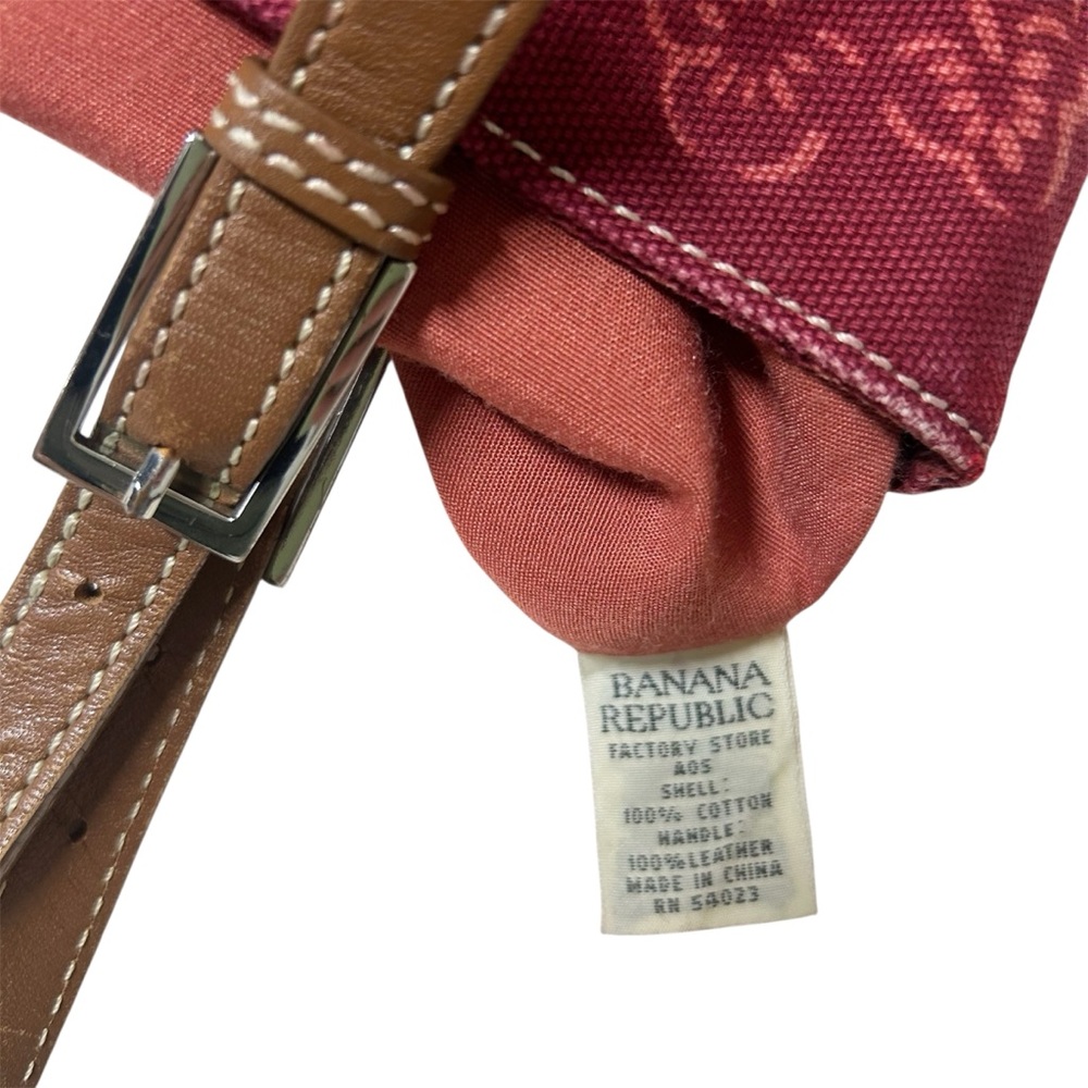 VTG Banana Republic Factory Burgundy Red Cotton Tote Bag w Leather Handles - Picture 11 of 13